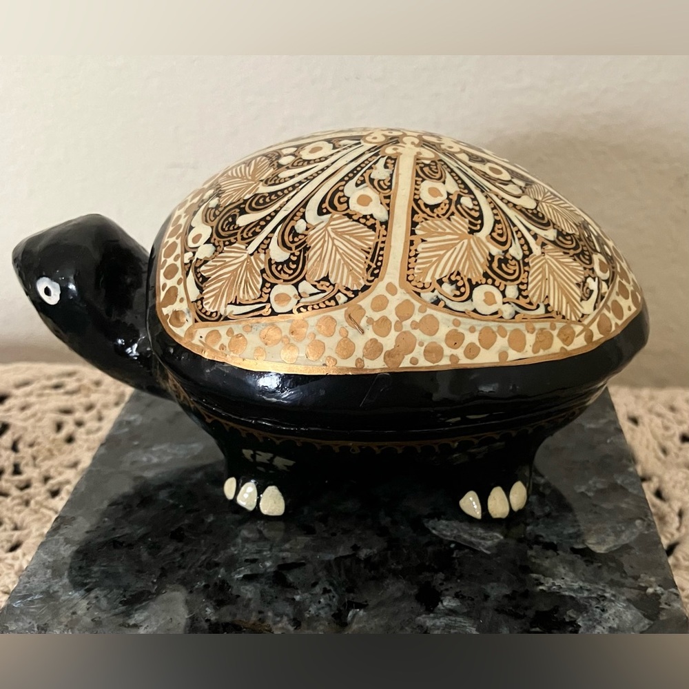 Decorative Tortoise box Vintage Paper Mache Lacquered Handmade